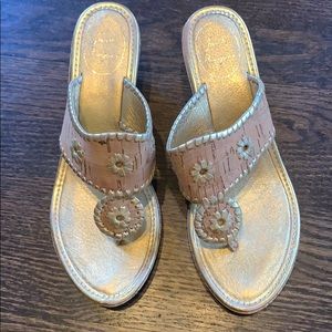 Jack Rodgers cork and gold wedges.